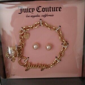 Juicy Couture Bracelet Earrings Set Hearts Logo and Crown